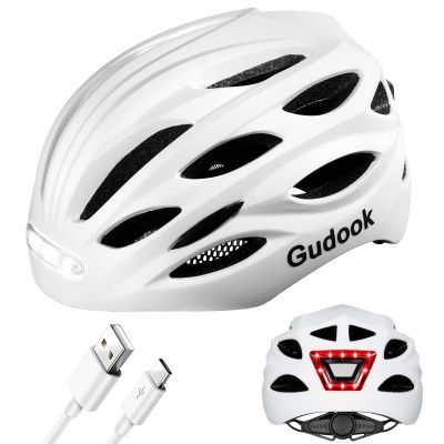 Gudook Bike Helmet Adult Helmets for Men/Women: with USB Rechargeable Front and Rear LED Light for Cycling Urban Commuter Casco para Bicicleta Lightweight Bicycle Helmet (Matte White, Large)