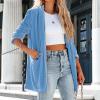 Womens Velvet Blazer Cozy Lightweight Outerwear Retro Buttons Long Sleeve Pokets Jacket Cardigan Coat Office Blazers view 2
