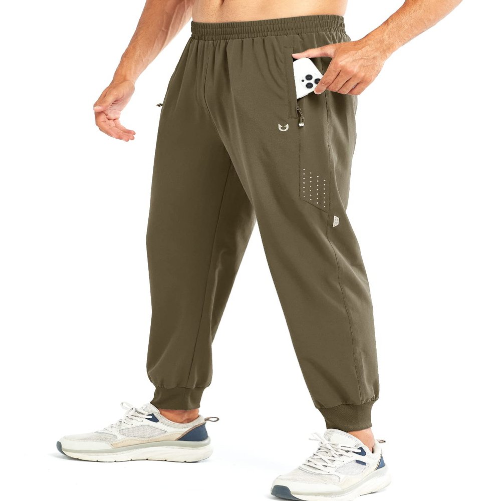 NORTHYARD Men's Athletic Running Pants Lightweight Workout Joggers Quick Dry Gym Sweatpants Active Sports Track Training DARKKHAKI S