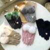 Women's Touch Screen Gloves Love Ring Autumn and Winter Warm Driving Glove Ladies Full-Finger Fox Fur Ball Mittens (Color : Khaki, Size : One Size) view 3