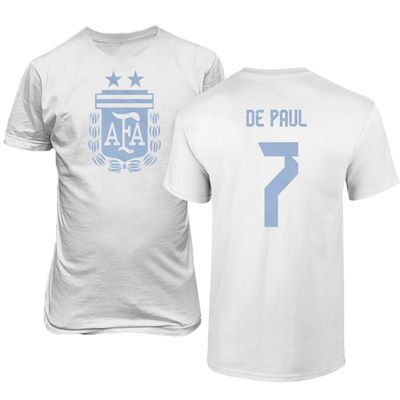 Argentina Soccer #7 De Paul World Football Adult Mens Unisex T-Shirt (White, 3X-Large)