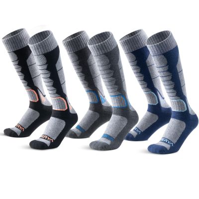 WEIERYA Ski Sock Merino Wool Ski Socks Mens Womens Skiing & Snowboarding Socks, Over The Calf (US, Alpha, X-Large, Regular, Regular, 3, Black Grey Blue)