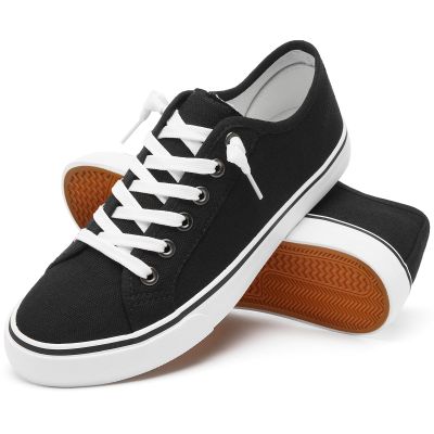 Women Canvas Sneaker Slip On Non Slip Casual Shoes Lace Up Canvas Low Top White Shoes Loafers for Women Fashion Black Sneaker Shoes(Black,US8.5)