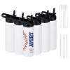 6 Pack Sublimation Water Bottle Blanks, 24oz Personalized Water Bottles Bulk with Handle & Straw Lid, Stainless Steel, Lightweight for Sports Travel Gym Running, DIY Gift for Teacher Nurse, White view 1