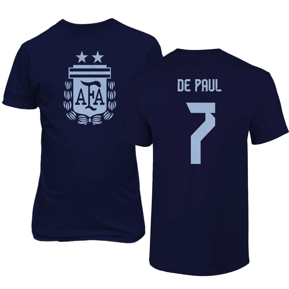 Argentina Soccer #7 De Paul World Football Adult Mens Unisex T-Shirt (Navy, 3X-Large)