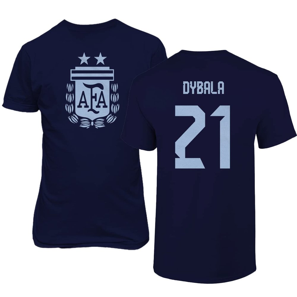 FLAURA Argentina Soccer #21 Dybala World Football Adult Mens Unisex T-Shirt (Navy, 3X-Large)