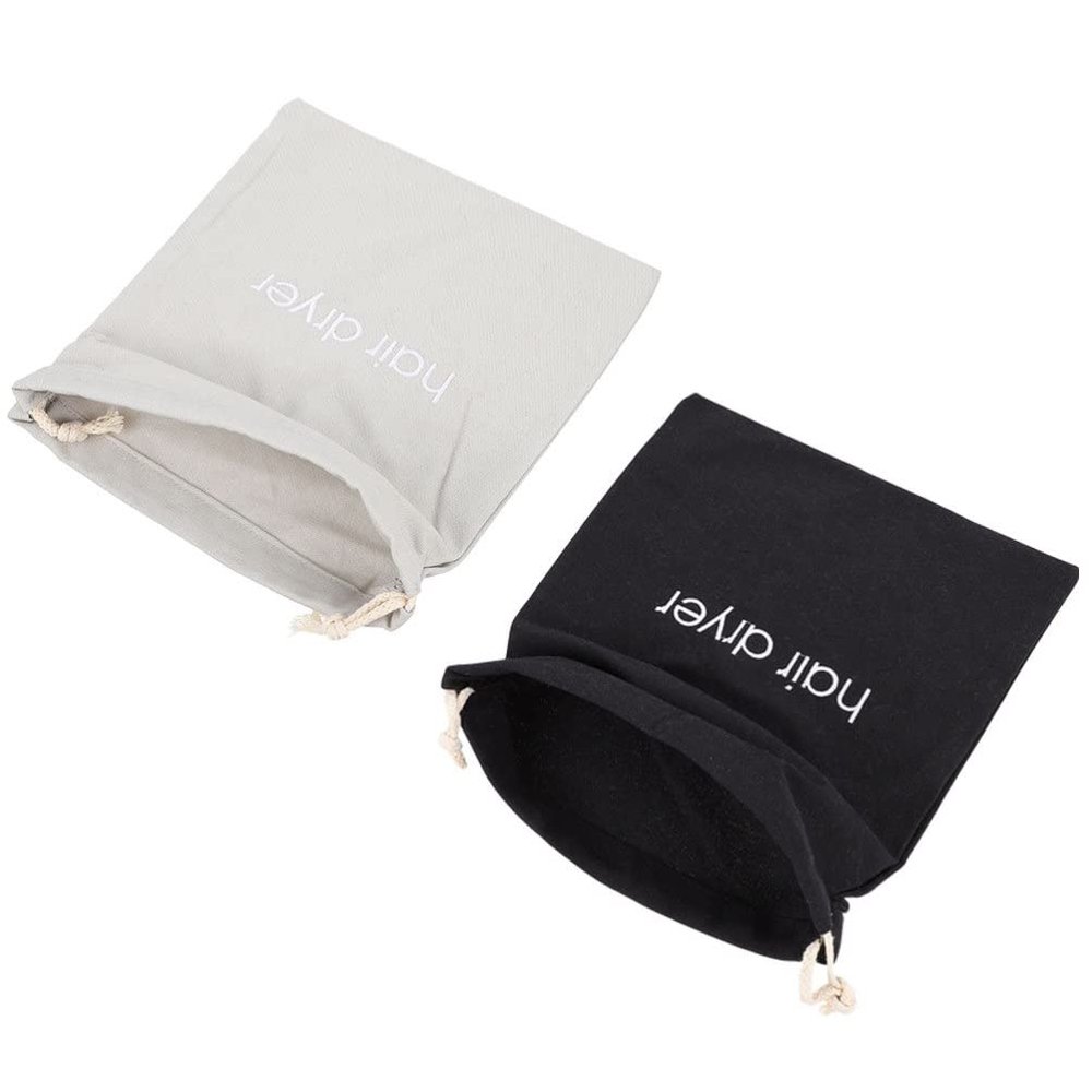 minkissy 2pcs Hair Dryer Drawstring Storage Bags for Traveling Cloth Black