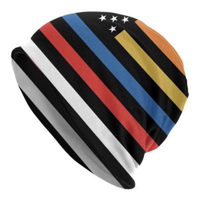 Niqqzit Thin Blue Red Green Line American Flag Beanie Hat for Men/Women Slouchy Beanie Ski Skull Cap Winter Thin Stretch Acrylic Knit Hat
