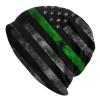 Niqqzit Thin Green Line American Flag Beanie Hat for Men/Women Slouchy Beanie Ski Skull Cap Winter Thin Stretch Acrylic Knit Hat view 1