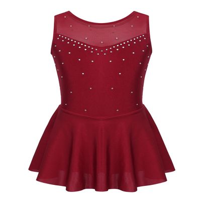 Kvysinly Girls Shiny Rhinestone Sleeveless Ballet Dance Gymnastic Leotard Tutu Dress Figure Ice Skating Dress Dancewear Burgundy 12 Years