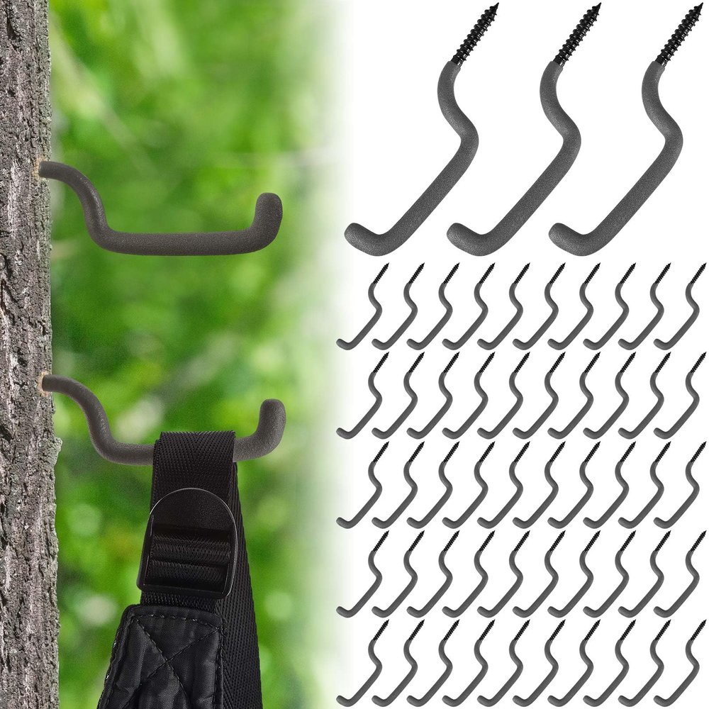 Amylove 80 Pcs Bow Hangers for Tree Stand Bow Hooks for Hunting Archery Bow Hunting Accessories Tree Stand Accessories Bow Gear Holder Screw in Accessory Hook Hunting, 4.5 x 1.5 Inch (Gray)
