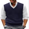 PJ PAUL JONES Mens V Neck Slim Fit Casual Sweater Vest Soild Lightweight Pullover Knitwear Navy Blue 3XL view 1