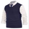 PJ PAUL JONES Mens V Neck Slim Fit Casual Sweater Vest Soild Lightweight Pullover Knitwear Navy Blue 3XL view 2