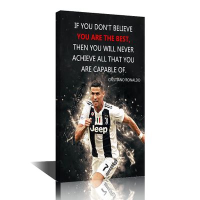 TISHIRON Football Sports Decor Superstar Quote Poster Ronaldo Inspirational Canvas Wall Art Motivational Artwork Modern Home For Home, Office, Gym, Classroom Framed Ready to Hang 36x24 in
