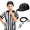 Funtery 4 Pcs Referee Costume Set Kids Referee Hat Stripe Shirt Whistle and Penalty Flag for Football Games Party Accessory(Small) view 1