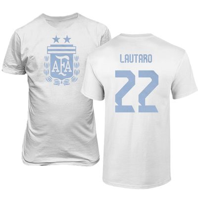 FLAURA Argentina Soccer #22 Lautaro World Football Adult Mens Unisex T-Shirt (White, 3X-Large)