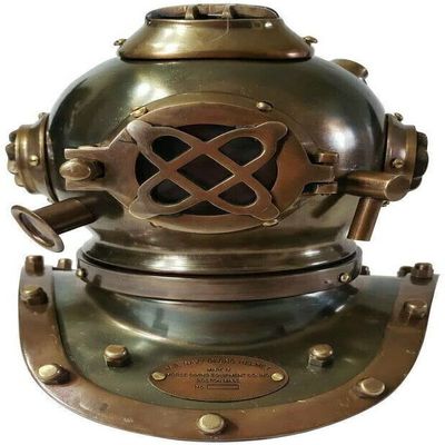NDC MART Antique Chrome Brass Diving Helmet US Navy Mark V Scuba Deep sea Marine Vintage