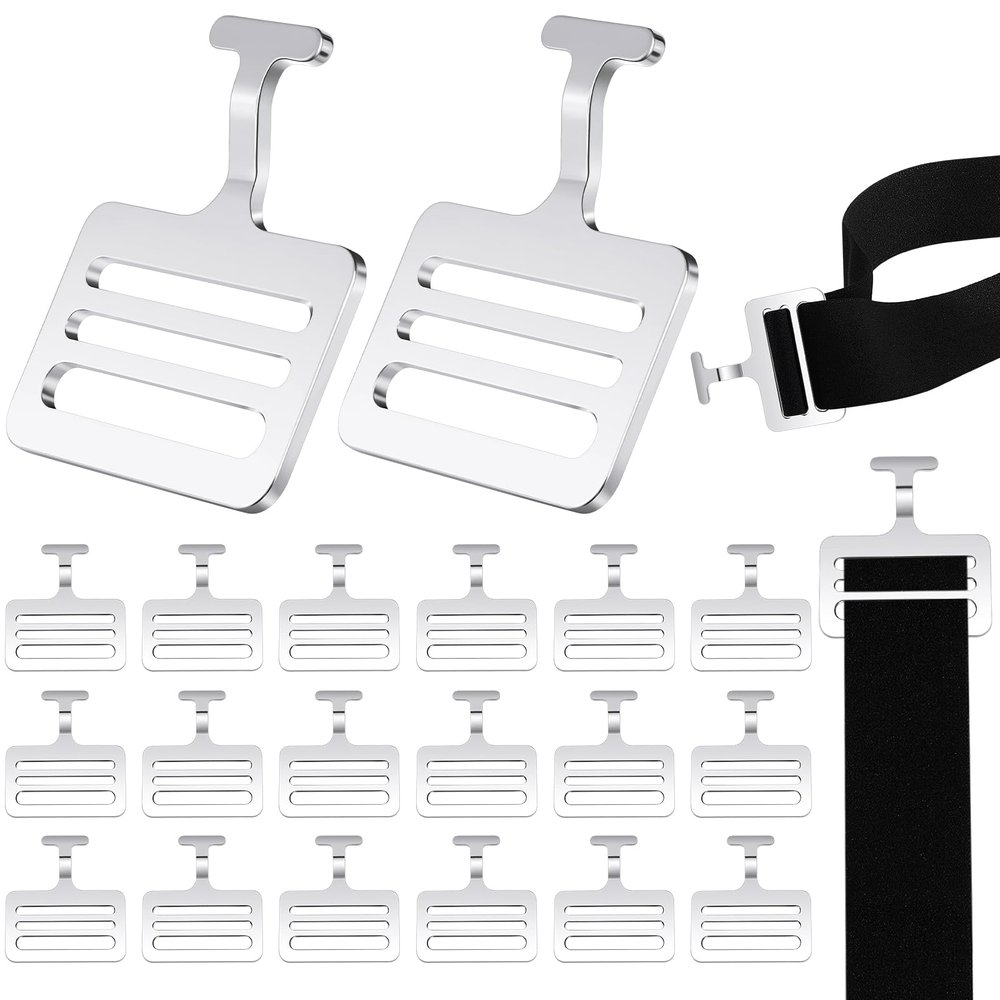 Fabbay 12 Sets Shoulder Pad T Hook with Elastic Strap,Include Silver Metallic Football T Hook for Youth Adult Football Shoulder Pad Straps (1.5 Inch)