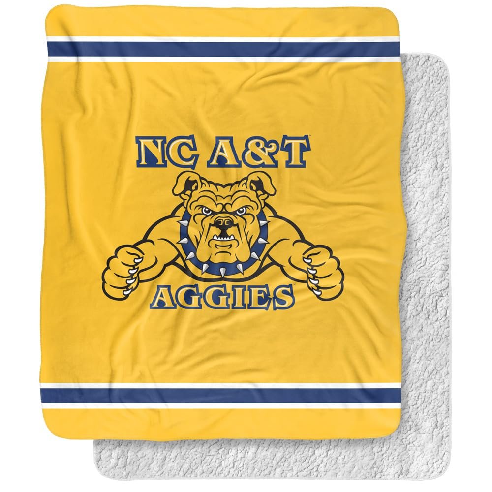 North Carolina A&T State University Blanket, 50"x60" Primary Logo Silky Touch Sherpa Back Super Soft Throw Blanket
