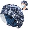 ABAMERICA Bouffant Caps with Button and Sweatband, Adjustable Scrub Caps for Women Men, One Size Fits All view 1
