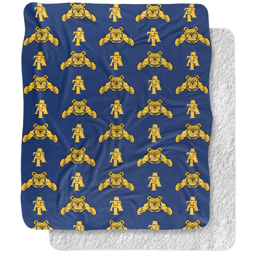 North Carolina A&T State University Blanket, 50"x60" Logo Pattern Silky Touch Sherpa Back Super Soft Throw Blanket