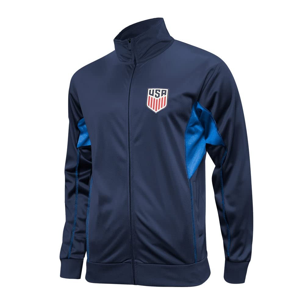 Icon Sports Officially Licensed U.S. Soccer Full Zip Up Active Adult Training Soccer Track Jacket | Fortress, Navy/Blue, Small