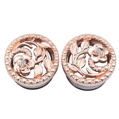 1Pairs Flower hollow stainless steel Ear Gauges Plugs Tunnels Expanders Stretcher Double Flared Piercing Body Jewelry Easy to Wear & Comfortable Earrings