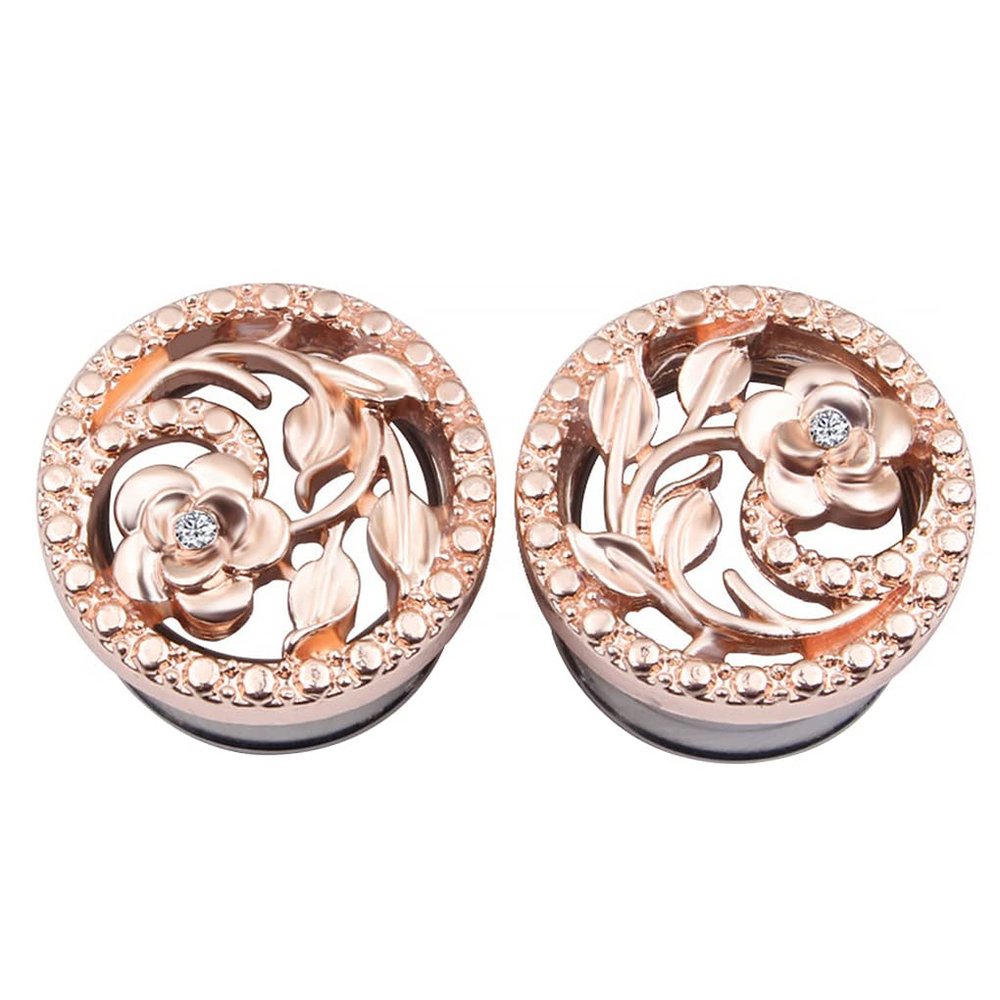 1Pairs Flower hollow stainless steel Ear Gauges Plugs Tunnels Expanders Stretcher Double Flared Piercing Body Jewelry Easy to Wear & Comfortable Earrings