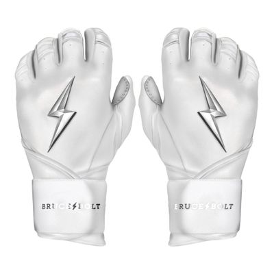 BRUCE BOLT Chrome Series Long Cuff White Batting Glove - White Youth Small