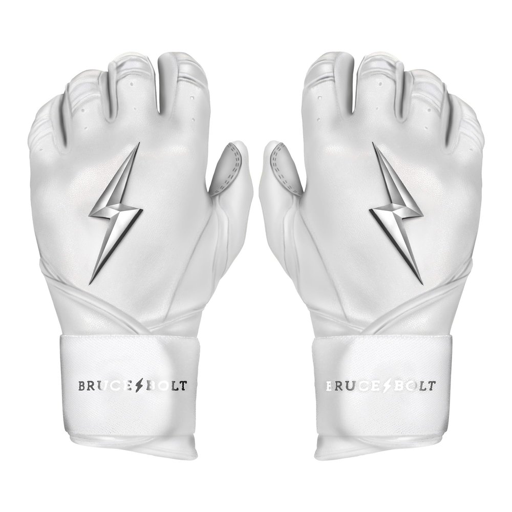 BRUCE BOLT Chrome Series Long Cuff White Batting Glove - White Youth Small