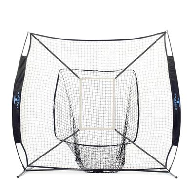 Tanner Portable Baseball Net with Carry Bag - 7' x 7' Baseball Net Softball Batting Net with Target and Catch Sock for Hitting and Pitching | Black and Blue