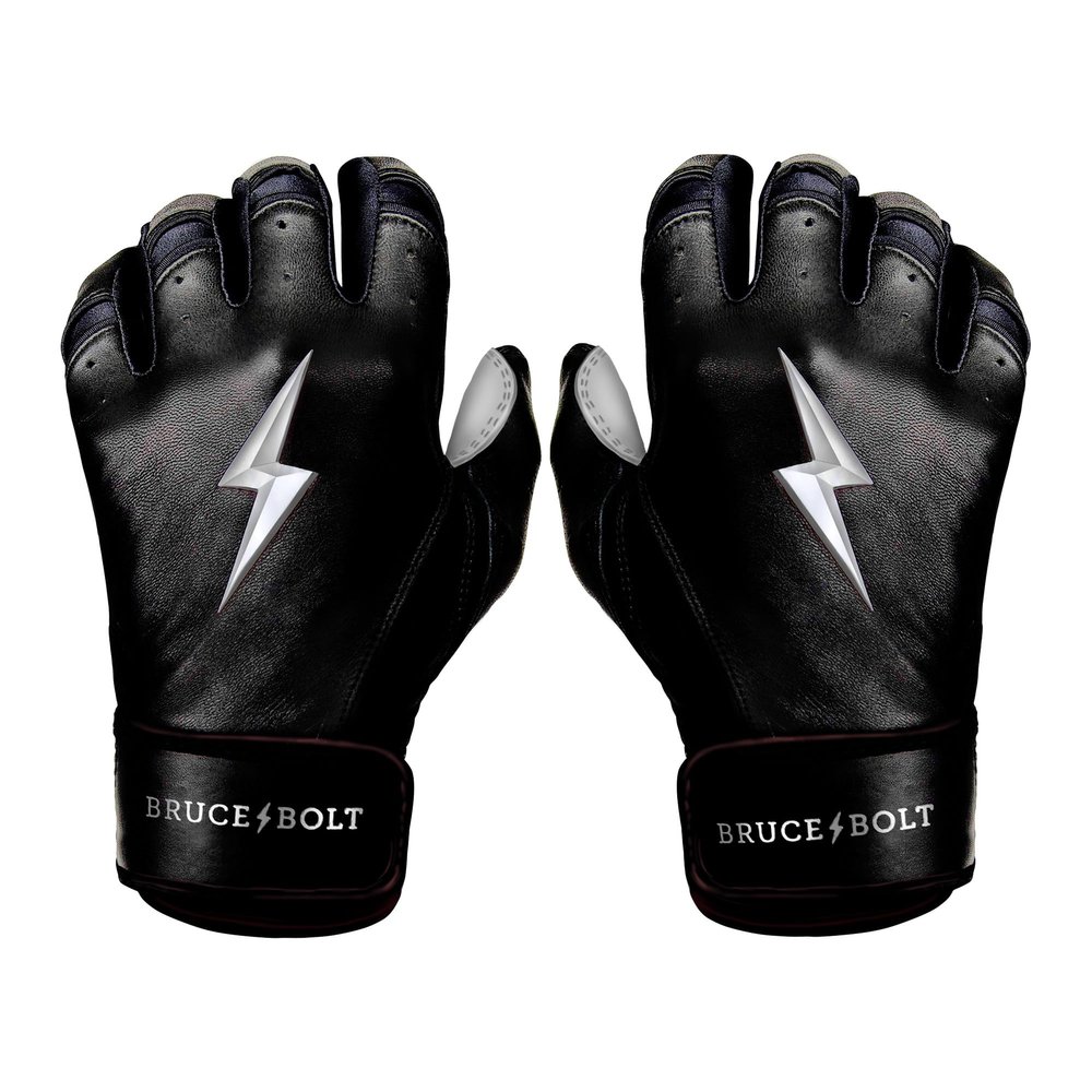 BRUCE BOLT Chrome Series Short Cuff Black Batting Glove - Black XLarge