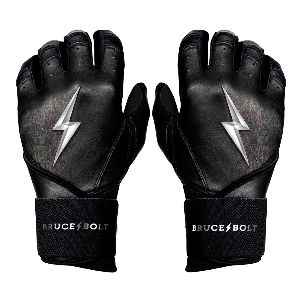 BRUCE BOLT Chrome Series Long Cuff Black Batting Glove - Black XLarge