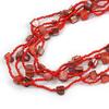 Avalaya Long Multistrand Red Shell/Glass Bead Necklace - 76cm L view 4