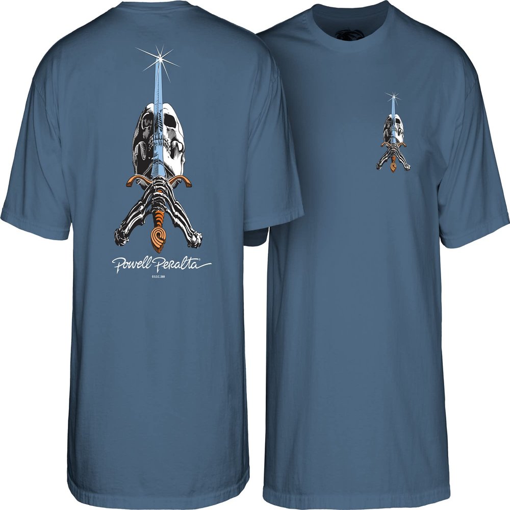 Powell Peralta Skull & Sword T-Shirt, Indigo Blue, Medium