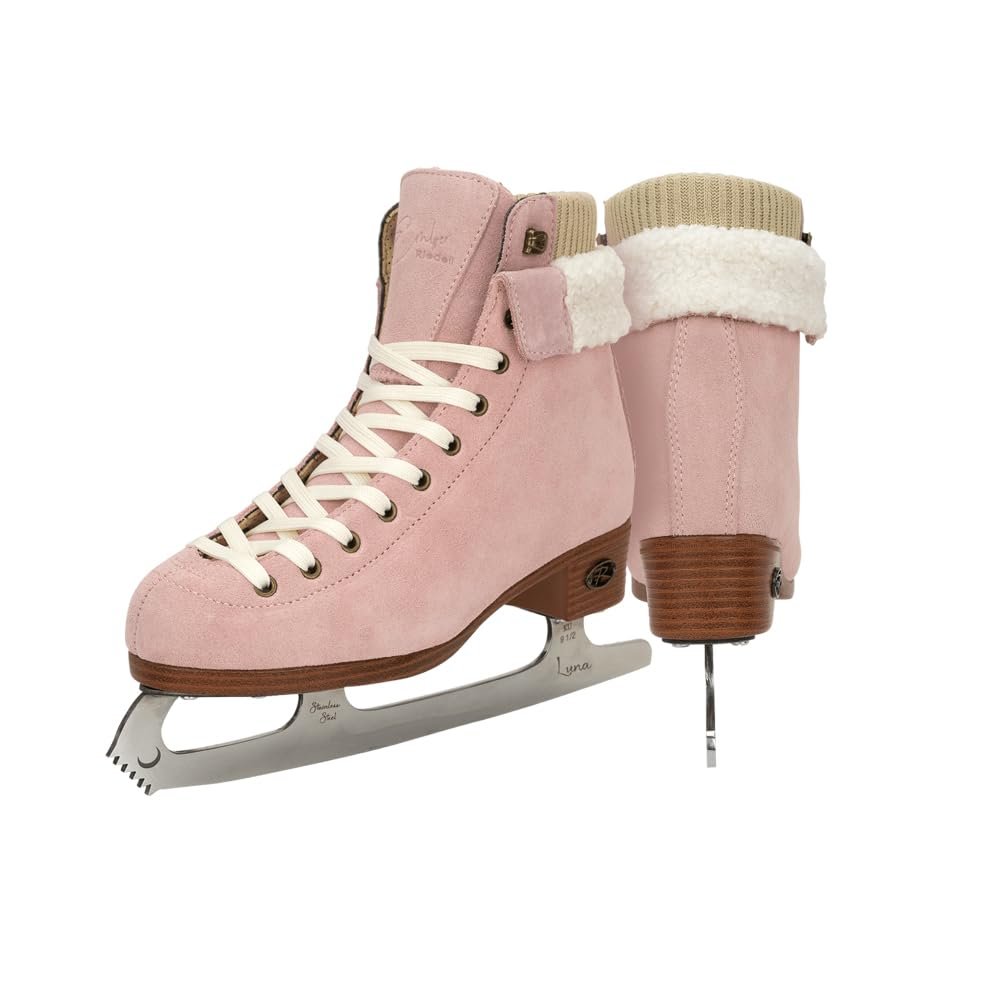 Riedell Ember Recreational Ice Skates for Women and Men - Comfortable Suede Leather Figure Skates with Lightweight PVC Outsoles and Fold-Over Collars - Blush - 8