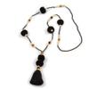Avalaya Black Glass Bead, Pom Pom, Tassel Long Necklace - 88cm L/ 10cm Tassel view 1