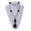 Avalaya Black Glass Bead, Pom Pom, Tassel Long Necklace - 88cm L/ 10cm Tassel view 2
