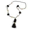 Avalaya Black Glass Bead, Pom Pom, Tassel Long Necklace - 88cm L/ 10cm Tassel view 3