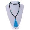 Avalaya Statement Dark Brown Tree Seed and Light Blue Acrylic Bead Necklace with Azure Blue Silk Tassel - 94cm L/ 11cm Tassel view 2