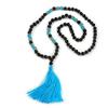 Avalaya Statement Dark Brown Tree Seed and Light Blue Acrylic Bead Necklace with Azure Blue Silk Tassel - 94cm L/ 11cm Tassel view 3