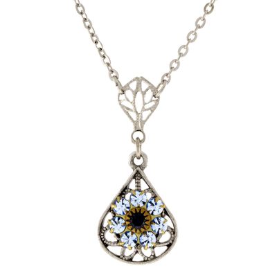 1928 Jewelry Purple Amethyst Flower Crystal Cluster Teardrop Filigree Pendant Necklace For Women 16" + 3" Extender
