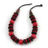 Avalaya Statement Red/Black Round and Button Wood Bead Necklace - 56cm L view 1