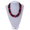 Avalaya Statement Red/Black Round and Button Wood Bead Necklace - 56cm L view 2