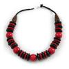 Avalaya Statement Red/Black Round and Button Wood Bead Necklace - 56cm L view 3