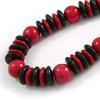 Avalaya Statement Red/Black Round and Button Wood Bead Necklace - 56cm L view 4