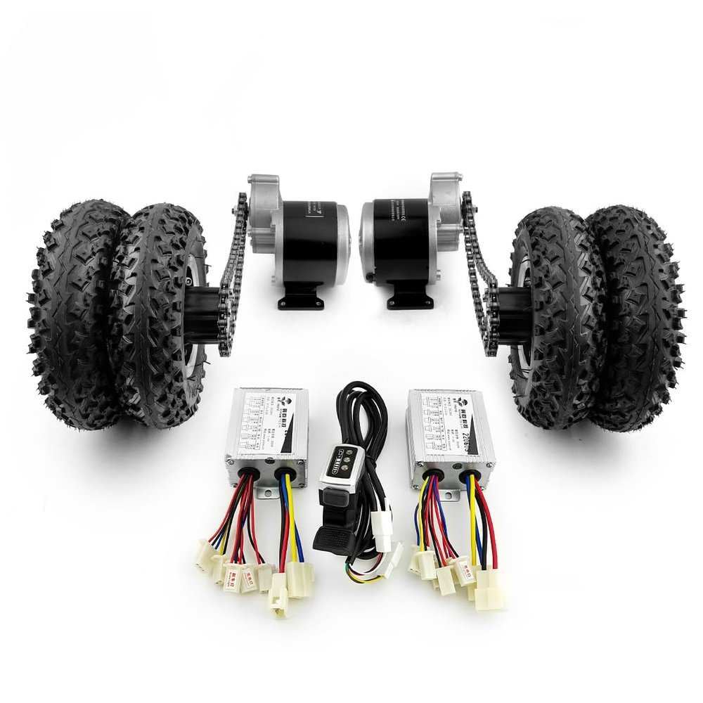 Dual 350W Motor Chain Drive Kit Easy Carry 300kg 200x50 Off-Road Wheel for DIY Sand Bike Pull Barrow 600lbs (36V350W Max 3kph)