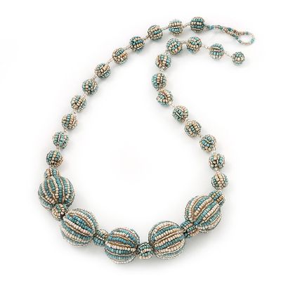 Avalaya Light Blue/White Graduated Glass Bead Necklace - 50cm Length