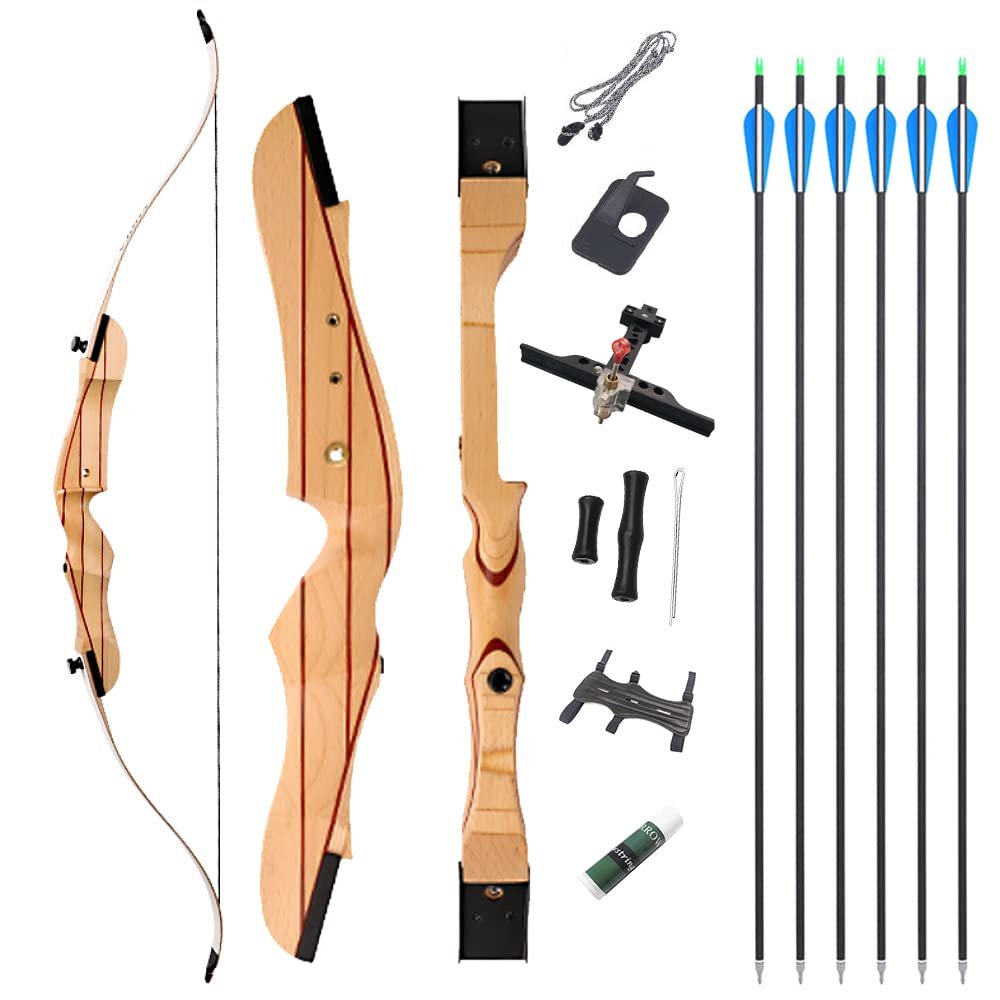 54 Inch Takedown Recurve Bow and Arrow Set 10/14/16 Lbs Wood Riser Right Handed Longbow for Adult Youth Beginner Outdoor Training Practiice (10 lbs, Bow Set)