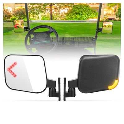 10L0L Golf Cart Side Mirrors with LED Turn Signal Blinker Light Connected to Headlight Kit, Rear View Mirror Universal for Yamaha EZGO Club Car Models